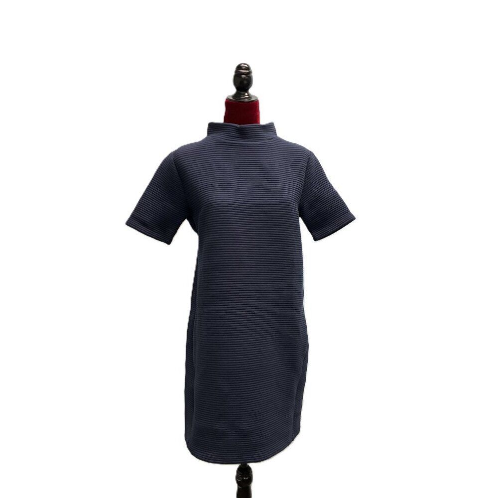 NWT French Connection Short Sleeve Ribbed Navy Knee Length Dress, Sz 0